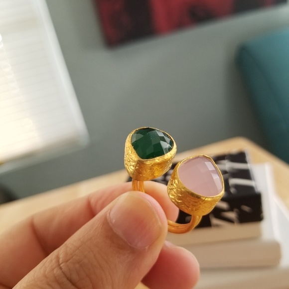 Moroccan DOUBLE STONE RING..24K PLATED - Picture 3 of 7